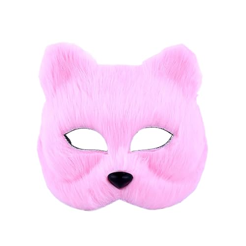 Halloween Tier Fuchs Wolf Therian Maske, Horror Plüsch Kreativität Halbgesicht Katzenmaske für Halloween Maskerade Monster Cosplay Kostüm (Rosa) von Generic
