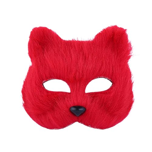 Halloween Tier Fuchs Wolf Therian Maske, Horror Plüsch Kreativität Halbgesicht Katzenmaske für Halloween Maskerade Monster Cosplay Kostüm (Rot) von Generic