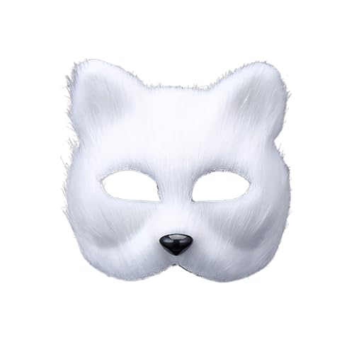 Halloween Tier Fuchs Wolf Therian Maske, Horror Plüsch Kreativität Halbgesicht Katzenmaske für Halloween Maskerade Monster Cosplay Kostüm (Weiß) von Generic
