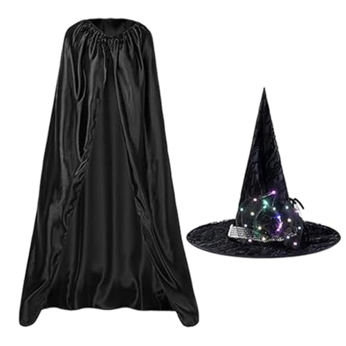Halloween Umhang Erwachsene Halloween Umhang Set | Halloween Kostüme Hexenumhang Hexenumhang - Schwarzer Umhang Set mit beleuchtetem Hexenhut, Halloween Kostüme für Halloween Umhang Erwachsene Halloween Umhang Set | Halloween Kostüme Hexenumhang Hexenumhang - Schwarzer Umhang Set mit beleuchtetem Hexenhut, Halloween Kostüme für von Generic