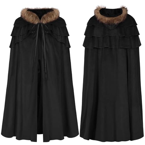 Halloween Umhang Herren, Schwarz Kapuzenumhang Herren,Zaubererrobe Lange Cape Mit Kunstfell Mantel Umhangjacke Gothic Gewand Verkleidung Mittelalter Outfit für Erwachsene Halloween Halloween Umhang Herren, Schwarz Kapuzenumhang Herren,Zaubererrobe Lange Cape Mit Kunstfell Mantel Umhangjacke Gothic Gewand Verkleidung Mittelalter Outfit für Erwachsene Halloween von Generic