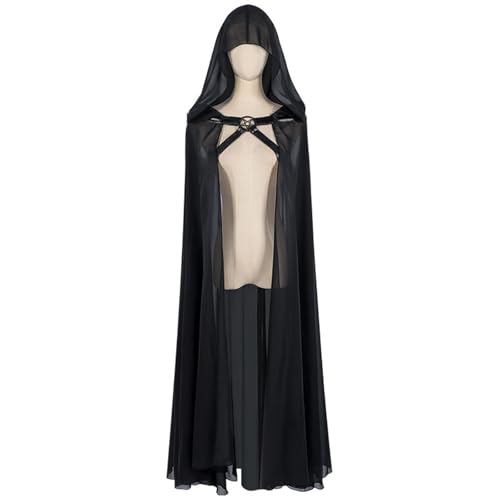 Halloween Umhang Schwarz, Vampir Kapuzenumhang Damen,Vampirumhang Cape Mantel Mit Schnürung Umhangjacke Gothic Gewand Vintage Robe Mittelalter Cosplay für Halloween Karneval Kostüm von Generic