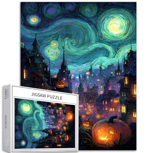 Halloween Village Puzzle für Erwachsene, 1000 Teile, Jack-o-Laternen-Szene, Kunst-Puzzle, anspruchsvolle Familienaktivitäten, buntes Bastelpuzzle für Heimdekoration, Geschenke, 50,8 x 68,6 cm Halloween Village Puzzle für Erwachsene, 1000 Teile, Jack-o-Laternen-Szene, Kunst-Puzzle, anspruchsvolle Familienaktivitäten, buntes Bastelpuzzle für Heimdekoration, Geschenke, 50,8 x 68,6 cm von Generic