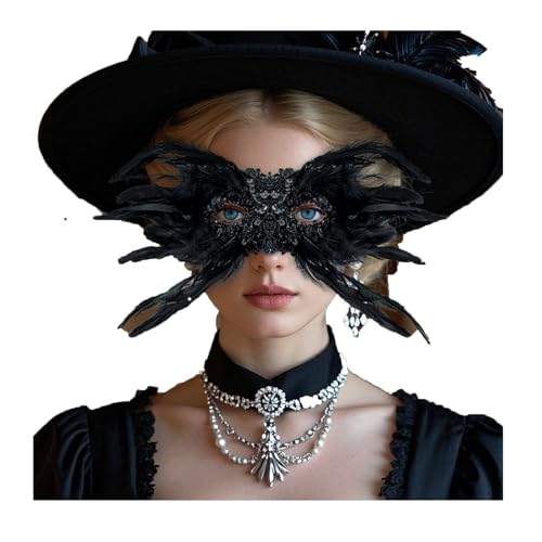 Halloween maske, Venezianische Gothic Maske Damen Herren, Maskenball Masquerade Mask, Rabenmaske für Karneval Fasching Halloween Cosplay Kostüm Zubehör (Black1, 35x10cm) von Generic