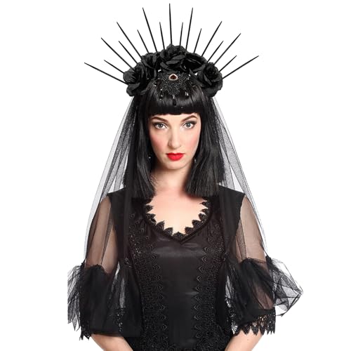 Halween Veil Head Abch - Gothic Halloween Veil - Brautschleier für Frauen Brides Women, Stirnband Schleier Schleier Schwarz Halloween Schwarz für die Hochzeitsdusche Halloween, Haarschmuck für Mädchen von Generic