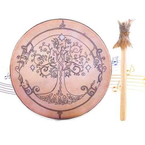 Handgefertigte Schamanentrommel - Holztrommel - Meditationstrommel | Schamanische Trommeln mit Trommelstock Schamanentrommel in langlebiger Retro-Farbe Handtrommel Handtrommel Design von Decora Handgefertigte Schamanentrommel - Holztrommel - Meditationstrommel | Schamanische Trommeln mit Trommelstock Schamanentrommel in langlebiger Retro-Farbe Handtrommel Handtrommel Design von Decora von Generic
