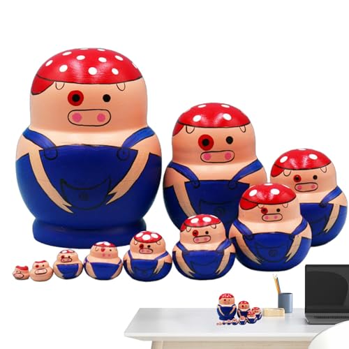 Handgefertigte stapelbare Puppen – verschachtelte Holzpuppen mit Tierdesign | ideal für die Dekoration von Räumen und Zuhause, pädagogisches Spielzeug, das das lustige und kreative Lernen fördert von Generic