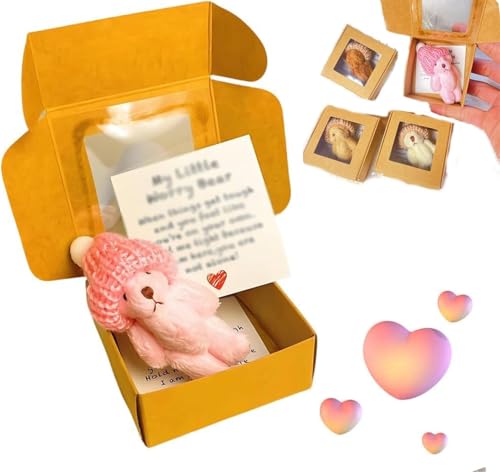Handmade Mini Plush Bear in Box,Handmade Mini Plush Bear with Inspirational Card,Emotional Support Positive Gifts for Christmas and Valentine's Day & Mother's Day (Pink) von Generic