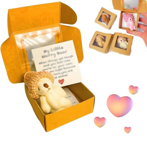 Handmade Mini Plush Bear in Box,Handmade Mini Plush Bear with Inspirational Card,Emotional Support Positive Gifts for Christmas and Valentine's Day & Mother's Day (White) von Generic