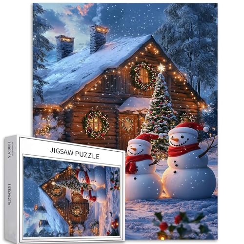Happy Snowman Family Puzzle für Erwachsene, Schneekabine, Hintergrund, Kunst, Puzzle, bunt, DIY-Puzzle, Heimdekoration, Geschenke, Familienpuzzle, perfekt für Spieleabende, 50 x 70 cm, 1000 Teile Happy Snowman Family Puzzle für Erwachsene, Schneekabine, Hintergrund, Kunst, Puzzle, bunt, DIY-Puzzle, Heimdekoration, Geschenke, Familienpuzzle, perfekt für Spieleabende, 50 x 70 cm, 1000 Teile von Generic