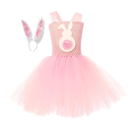 Hasenkleid für Mädchen | Osterparty Abschlussball Kostüm | Hasenohren Stirnband rosa Rock Geburtstagsparty Outfit von Generic