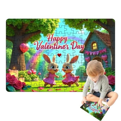 Hasenpuzzle für Kinder, niedliches Hasenpuzzle | 130 x Lernspielzeug, glücklicher Valentinstag – entzückendes buntes Kunstpuzzle für Erwachsene von Generic