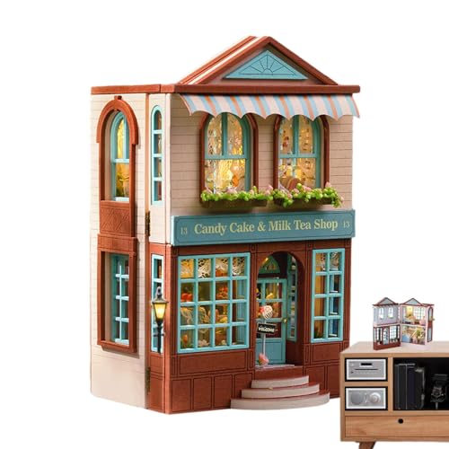 Haus Making Kit, Haus-Kit | Klappbare Tiny House Kit Handgemachte Holzhandwerk Modellbausatz,Heimwerker-Puppenhaus-Set aus Holz, 3D-Modell für Puppenhaus aus Holz für Halloween Weihnachtsschmuck von Generic