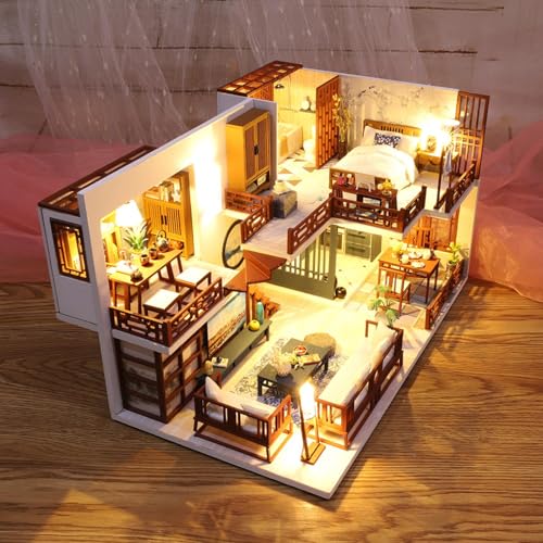 -Hauskit für Kinder - Kreatives Miniatur Holz Puppenhaus-Set, Puppenhaus-Kit mit Staubschutz | handgefertigtes Puppenhausspielzeug -Hauskit für Kinder - Kreatives Miniatur Holz Puppenhaus-Set, Puppenhaus-Kit mit Staubschutz | handgefertigtes Puppenhausspielzeug von Generic