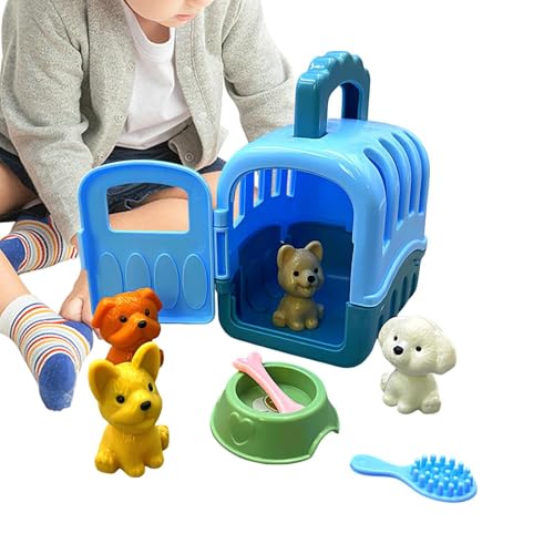 Haustierpflege-Käfig-Spielset – 8-teiliges Hundekäfig-Lernspielzeug, Welpentrage und Fellpflege-Spielset für und Mädchen ab 3 Jahren von Generic