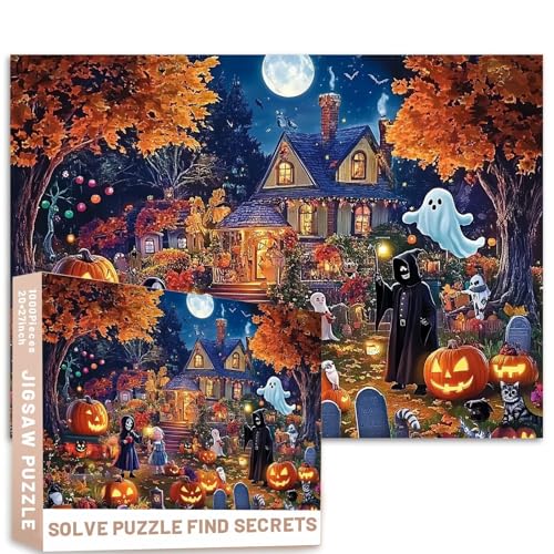 Herbst-Puzzle, Karneval, Halloween, 1000 Teile, übergroße Blumen, Geister, 68,6 x 50,8 cm, malerische Hütten-Szene, herausfordernde Familienaktivitätsspiele, buntes DIY-Bastelpuzzle für Heimdekoration Herbst-Puzzle, Karneval, Halloween, 1000 Teile, übergroße Blumen, Geister, 68,6 x 50,8 cm, malerische Hütten-Szene, herausfordernde Familienaktivitätsspiele, buntes DIY-Bastelpuzzle für Heimdekoration von Generic