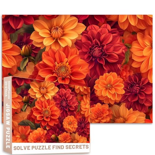 Herbstblumen-Puzzle, 1000 Teile, lebendige orangefarbene Dahlien, rote Blüten, Dekoration, 50 x 70 cm, für Erwachsene, Teenager, bunt, DIY-Puzzles für Heimdekoration, Geschenke, Familienpuzzle Herbstblumen-Puzzle, 1000 Teile, lebendige orangefarbene Dahlien, rote Blüten, Dekoration, 50 x 70 cm, für Erwachsene, Teenager, bunt, DIY-Puzzles für Heimdekoration, Geschenke, Familienpuzzle von Generic
