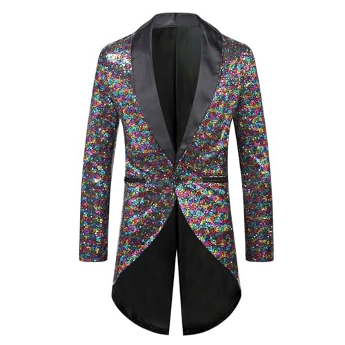 Herren Frack Pailletten Gothic Jacke Midi Schwarz Glitzer Mantel mit Knöpft Tuxedo Mittelalter Steampunk Gehrock Viktorianischen Kleidung Nightclub Party Halloween Outfit von Generic