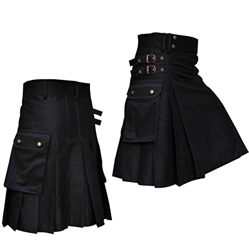 Herren-Kilt Utility Scottish Traditional Highland Solid Plissee Schnalle Riemen Kostüm Kilts mit Cargotaschen Herren-Kilt Utility Scottish Traditional Highland Solid Plissee Schnalle Riemen Kostüm Kilts mit Cargotaschen von Generic