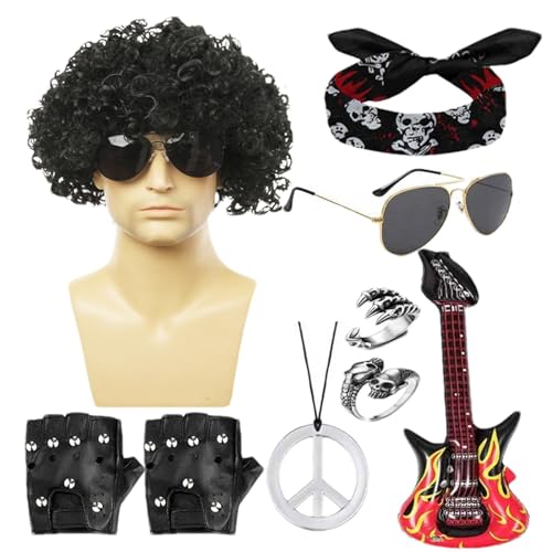 Herren-Kostüm der 80er, Rock-Kostüm, Partykostüme der 80er-Jahre für Herren, 9-teiliges Rock-Kostüm-Set, Punk-Party-Zubehör für Hippi-Party Herren-Kostüm der 80er, Rock-Kostüm, Partykostüme der 80er-Jahre für Herren, 9-teiliges Rock-Kostüm-Set, Punk-Party-Zubehör für Hippi-Party von Generic