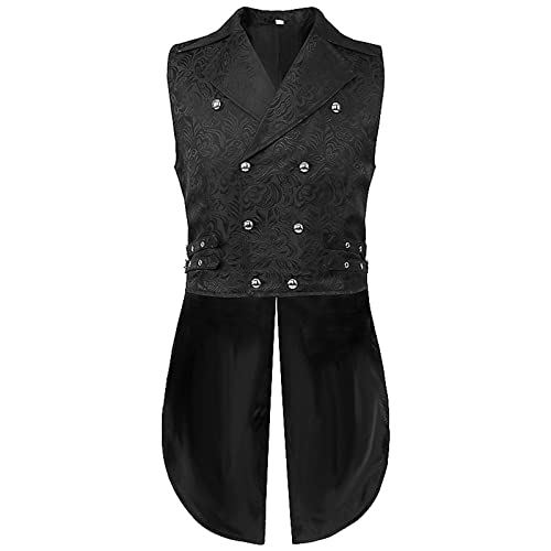 Herren Steampunk Anzugweste Gothic Frack Lang Trendy Schwarz Weste Zweireihig Viktorianischen Gehrock Retro Mittelalter Jacke Theater Performance-Kleidung Cosplay Halloween Piratenkostüm von Generic