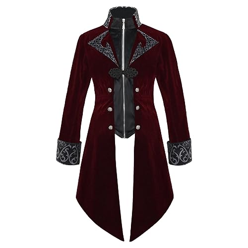 Herren Steampunk Frack - Gothic Jacke Herren Midi Schwarz Mittelalter Mantel mit Reißverschluss Retro Viktorianische Hof Gehrock Elegant Tuxedo Theater Performance Piraten Kleidung Halloween Kostüm von Generic