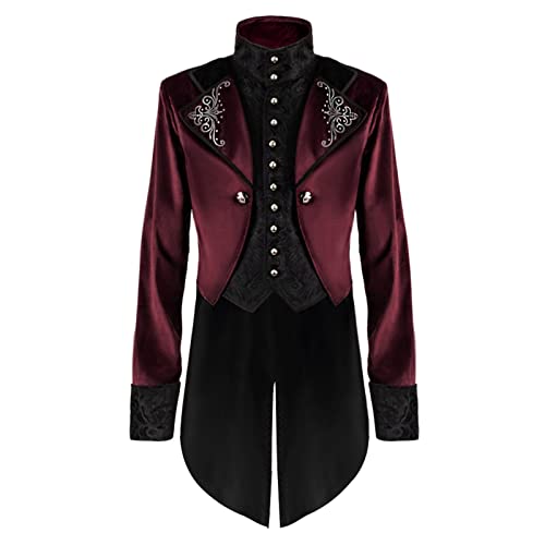 Herren Steampunk Frack - Gothic Mantel Herren Lang Klassisch Mittelalter Jacke Große Größen Retro Viktorianische Hof Gehrock Elegant Tuxedo Theater Performance-Kleidung Cosplay Halloween Kostüm von Generic