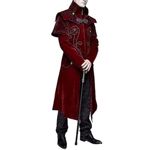 Herren Steampunk Frack - Gothic Mantel Herren Lang Klassisch Mittelalter Mantel mit Reißverschluss Retro Viktorianische Hof Gehrock Elegant Theater Performance-Kleidung Cosplay Halloween Kostüm von Generic