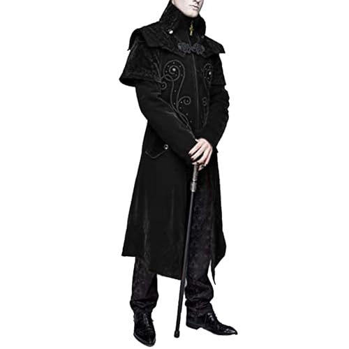 Herren Steampunk Frack - Gothic Mantel Herren Lang Klassisch Mittelalter Mantel mit Reißverschluss Retro Viktorianische Hof Gehrock Elegant Theater Performance-Kleidung Cosplay Halloween Kostüm von Generic