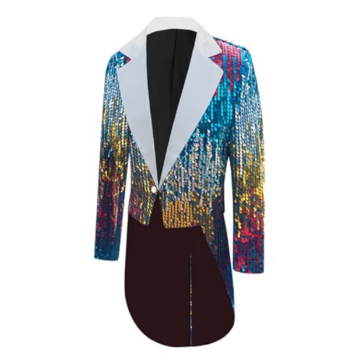 Herren Steampunk Frack Pailletten, Gothic Jacke Herren Midi, Blau Mittelalter Mantel mit Knöpft Elegant Tuxedo Glitzer Viktorianischenn Hof Performance-Kleidung Nightclub Party Zeigen Halloween Outfit von Generic