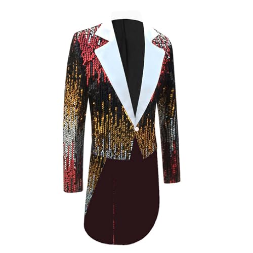 Herren Steampunk Frack Pailletten Gothic Jacke Midi Blau Mittelalter Mantel mit Knöpft Tuxedo Glitzer Viktorianischen Performance-Kleidung Nightclub Party Zeigen Halloween Piratenkostüm von Generic