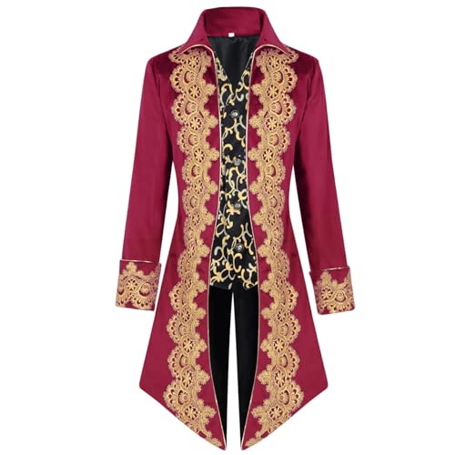 Herren Steampunk Jacke, Edelmann Mantel Herren Stickerei, Trendy Mittelalter Schwarz Frack Viktorianische Hof Gehrock Elegant Tuxedo Theater Performance Vampir Kleidung Halloween Kostüm Herren Steampunk Jacke, Edelmann Mantel Herren Stickerei, Trendy Mittelalter Schwarz Frack Viktorianische Hof Gehrock Elegant Tuxedo Theater Performance Vampir Kleidung Halloween Kostüm von Generic