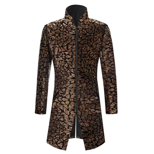 Herren Steampunk Jacke Pailletten, Gothic Mantel Herren Lang, Mode Mittelalter Glitzerjacke mit Zip Viktorianischen Hof Gehrock Retro Uniform Elegant Theater Kleidung Cosplay Halloween Outfit von Generic