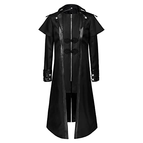 Herren Steampunk Mantel, Gothic Jacke Herren Lang, Schwarz Mittelalter Trenchcoat mit Reißverschluss Viktorianischen Hof Gehrock Elegant Zeigen Uniform Vampir Cosplay Kleidung Halloween Outfit Herren Steampunk Mantel, Gothic Jacke Herren Lang, Schwarz Mittelalter Trenchcoat mit Reißverschluss Viktorianischen Hof Gehrock Elegant Zeigen Uniform Vampir Cosplay Kleidung Halloween Outfit von Generic