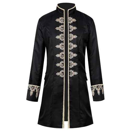 Herren Steampunk Mantel - Gothic Jacke Herren Lang Trendy Mittelalter Königlicher Trenchcoat Viktorianische Hof Gehrock Elegant Uniform Theater Performance Cosplay Kleidung Halloween Kostüm von Generic