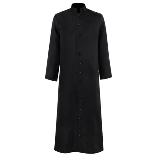 Herren Steampunk Pfarrer - Klassisch Geistliche Mantel Herren Lang Schwarz Mittelalter Bischof Jacke Retro Viktorianische Hof Gehrock Gothic Uniform Elegant Theater Kleidung Cosplay Halloween Kostüm von Generic