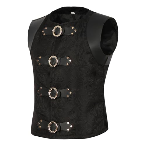 Herren Viktorianische Weste - Steampunk Paisley Anzugweste Herren Gothic Trachtenweste Schwarz Mittelalter Anzug Weste Gilet Halloween Kostüm Western Trachtenwesten für Männer von Generic