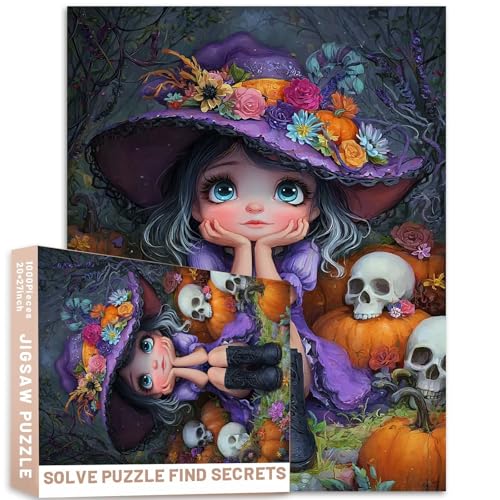 Hexenaugen, gemahlene Kürbisse, Skelette, violettes Kleid, übergroßer Hut, Puzzle, 1000 Teile, Erwachsene, 68,6 x 50,8 cm, anspruchsvolle Familienaktivitätsspiele, buntes DIY-Bastelpuzzle für Hexenaugen, gemahlene Kürbisse, Skelette, violettes Kleid, übergroßer Hut, Puzzle, 1000 Teile, Erwachsene, 68,6 x 50,8 cm, anspruchsvolle Familienaktivitätsspiele, buntes DIY-Bastelpuzzle für von Generic