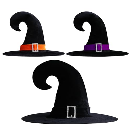 Hexenhut, Halloween-Hexenhut | schwarzer Spitz für Halloween, Zaubererhut mit silberfarbener Schnalle, Partyzubehör für Halloween Hexenhut, Halloween-Hexenhut | schwarzer Spitz für Halloween, Zaubererhut mit silberfarbener Schnalle, Partyzubehör für Halloween von Generic