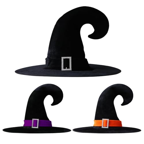Hexenhut, Hexenhut | schwarzer Spitz für Halloween | Zaubererhut mit silberfarbener Schnalle, Paar schwarze Halloween-Hüte aus Samt, Partyzubehör von Generic