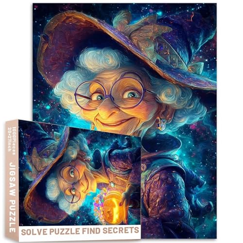 Hexenhut, Meerjungfrau, Oma, gefüllter Kürbis im Weltraum, Puzzle, 1000 Teile, für Erwachsene, Halloween, 68,6 x 50,8 cm, buntes DIY-Puzzle, Heimdekoration, Geschenke, Familienpuzzle, perfekt für von Generic
