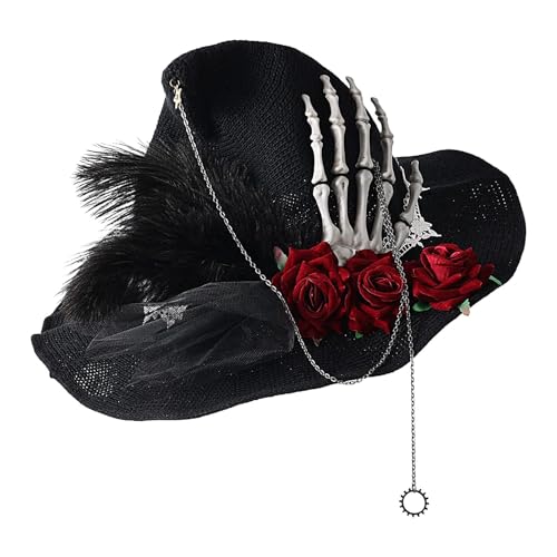 Hexenhut Damen - Hexenhut Kreative Halloween Hut, Handheld Hexenhut Mit Schädel | Halloween Kostüm Hut Für Frauen, Cosplay Kostüm von Generic