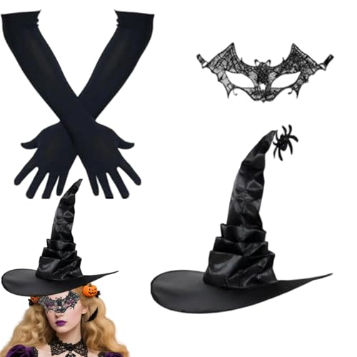 Hexenhut | Themen-Events, Hexenkappen, breite Krempe, Kostüm, Handschuhe, Karnevals-Zubehör für Damen, Erwachsene, Halloween, Party, Cosplay, Maskerade, Foto-Requisiten von Generic