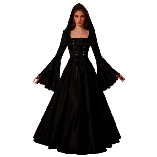 Hexenkostüm Schwarzer Rock,Gothic Renaissance Verkleidung,Lange Schwarze Hexenkleid Für Halloween | Für Tochter Freundin Freundinnen Schwestern Mutter Gruselhaus Theater von Generic
