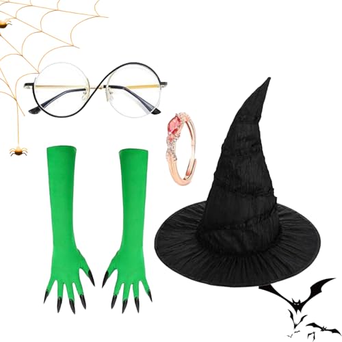 Hexenkostüm-Set - Schwarzer Hexenschuler mit grünen Klauenhandschuhen | Halloween-Cosplay-Set zur Dekoration des Geburtstagsfilms Maskerade Karneval Festival Spiele R Hexenkostüm-Set - Schwarzer Hexenschuler mit grünen Klauenhandschuhen | Halloween-Cosplay-Set zur Dekoration des Geburtstagsfilms Maskerade Karneval Festival Spiele R von Generic