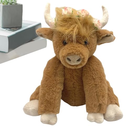 Highland Kuh Plüschtier, Highland Kuh Plüschtier - bewegliche Kuh Plüschpuppe mit weichem Gelenk 10 Zoll - Highlandvieh der Gute Nacht Spiele von Generic