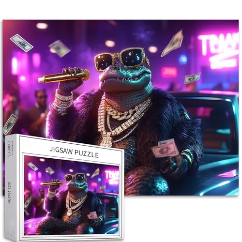 Hip Hop Krokodil Puzzle für Erwachsene, Rap-Kulturstil, Kunst-Puzzle, anspruchsvolle Familienaktivitäten, buntes Bastelpuzzle für Heimdekoration, Geschenke, 70 x 50 cm, 1000 Teile Hip Hop Krokodil Puzzle für Erwachsene, Rap-Kulturstil, Kunst-Puzzle, anspruchsvolle Familienaktivitäten, buntes Bastelpuzzle für Heimdekoration, Geschenke, 70 x 50 cm, 1000 Teile von Generic