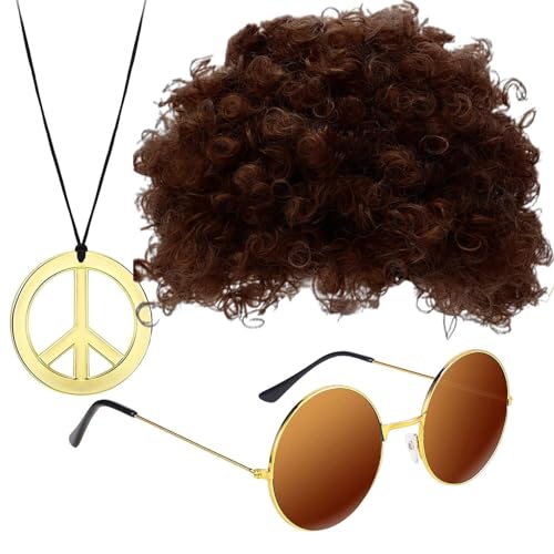 Hippie Perücke und Sonnenbrille Hippie Kostüm Set Funky Afro Wig Sonnenbrille Halskette, Inklusive Afro Perücke | Sonnenbrillen, Disco-Halsketten, 50/60/70 Hippie Perücke und Sonnenbrille Hippie Kostüm Set Funky Afro Wig Sonnenbrille Halskette, Inklusive Afro Perücke | Sonnenbrillen, Disco-Halsketten, 50/60/70 von Generic
