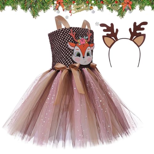 Hirsch-Tutu für Mädchen, Rentier-Tutu Kostüm | Tier Kostüm Tutu mit Holzstirnband - Anziehkleidung für Mädchen von 2-12 Jahren, Tutu Outfit, Tierkostüme für Geburtstagsfeier von Generic