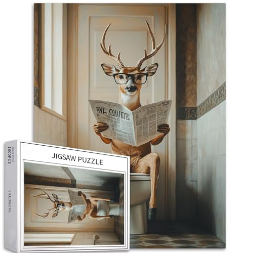 Hirsch mit Brille, Puzzle für Erwachsene, Hirsch auf Toilette, Kunst-Puzzle, anspruchsvolle Familienaktivitäten, buntes Bastelpuzzle für Heimdekoration, Geschenke, 50 x 70 cm, 1000 Teile Hirsch mit Brille, Puzzle für Erwachsene, Hirsch auf Toilette, Kunst-Puzzle, anspruchsvolle Familienaktivitäten, buntes Bastelpuzzle für Heimdekoration, Geschenke, 50 x 70 cm, 1000 Teile von Generic